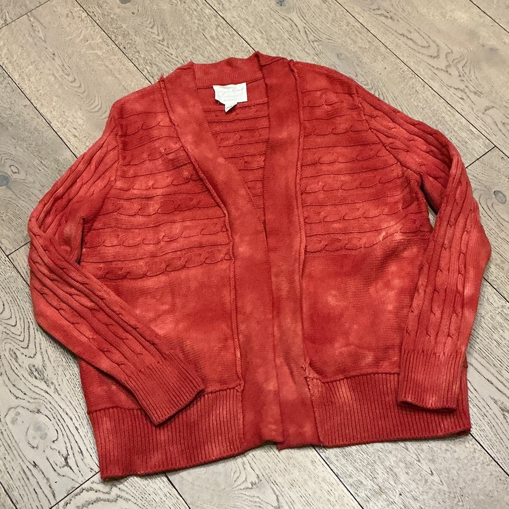 Woman’s evy’s tree burnt orange cable cardigan sweater. Large. Cotton. Cute!
